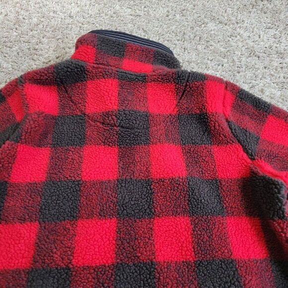Abercrombie Fitch Jacket Pullover Mens Medium Red Gray Sherpa 1/4 Zip Mock Plaid - Picture 6 of 6